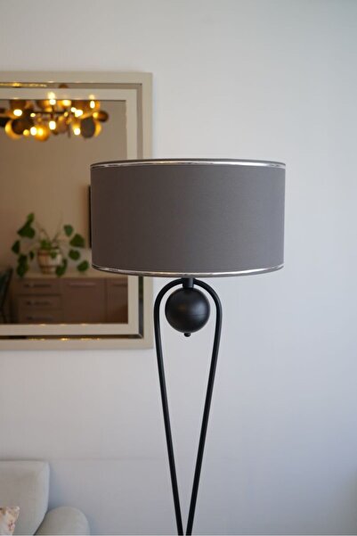 retro home design Sekiz Model Füme Krom Detaylı Silindir Şapkalı Siyah Modern Tasarım Ayaklı Abajur Metal Lambader