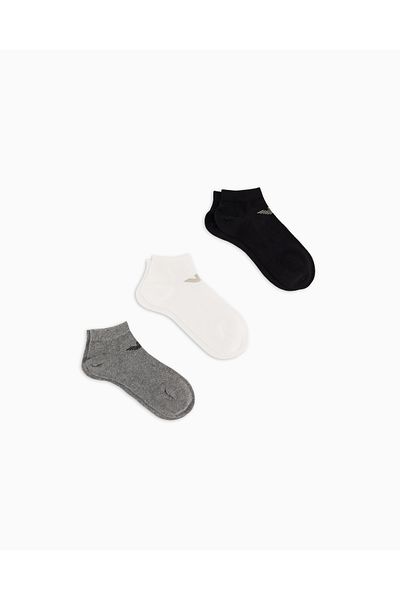 Emporio Armani Men's Jacquard Eagle Logo Flexible Cotton 3-Piece Gray Socks Em 000550   Af12271-Mc059