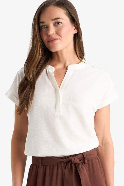 DeFacto New Season Regular Fit Apache Collar Flared Cotton Short Sleeve Blouse