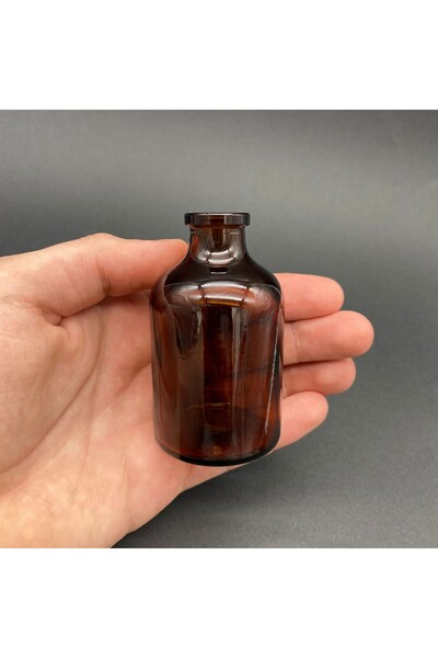 Juniberry 2 Adet Amber Kahverengi Mini Cam Şişe 50ml Oda Kokusu Şişesi Vazo 2x50ml Siyah Kapaklı (ÇİÇEKSİZ)