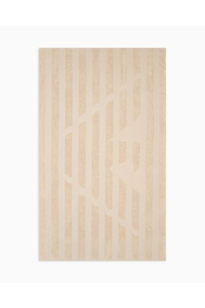 Emporio Armani Unisex Logo Patterned Cotton Beige Beach Towel Ex 000021   Af12340-U6213