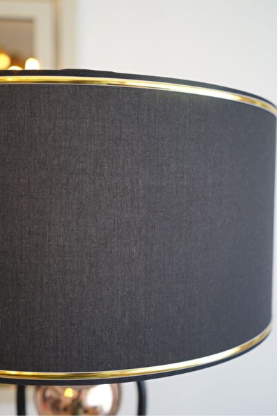 retro home design Sekiz Model Siyah Gold Detaylı Silindir Şapkalı Siyah Modern Tasarım Ayaklı Abajur Metal Lambader