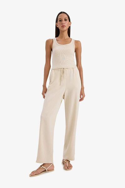 DeFacto New Season Jogger Linen Blend Trousers with Pockets High Waist Lace-Up