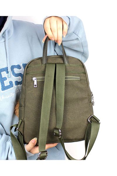 deri,se club Khaki Color Women's Luxury Multi-Compartment Backpack with Pompom Plush Gift