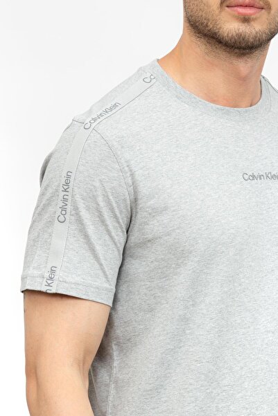 Calvin Klein Men's Brand Logo on Sleeve and Chest, Cotton Crew Neck, Moisture Absorbent Fabric, Gray