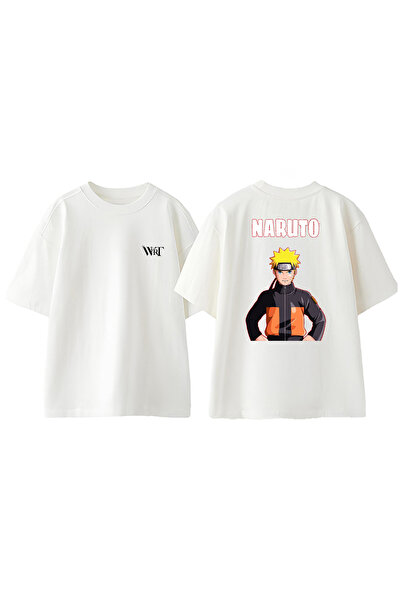 THEWERT Tricou supradimensionat alb din bumbac imprimat pe spate cu design Na...