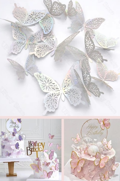 Kitchen Beauty Kelebek Konseptli Pasta Balon Üzeri Dekor Süsler Doğum Günü Ku...