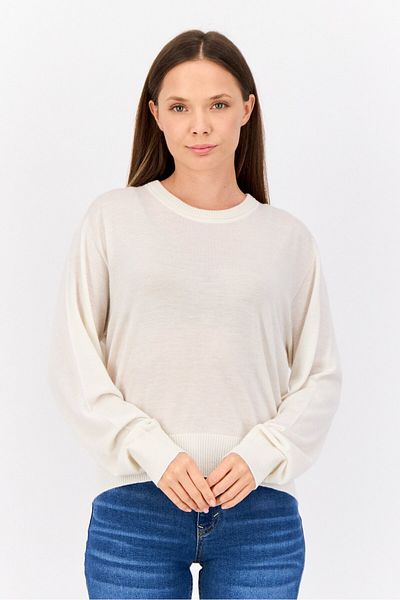 Esprit Women Crew Neck Plain Sweater, Ivory