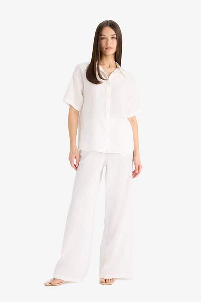 DeFacto Wide Leg Wide Leg Pocket High Elastic Waist White Palazzo Trousers A9129Ax25Sm