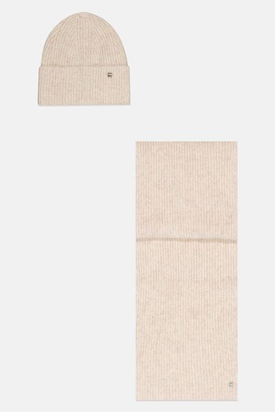 Esprit Women 2 Pcs Rib Knit Beanie And Scarf Set, Off White