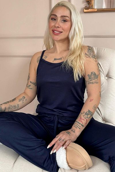 Pijamaevi Navy Blue Blu Notte Women's Pajama Set with Bamboo Straps