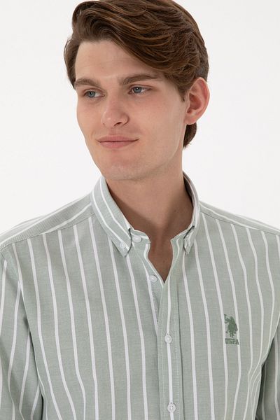 U.S. Polo Assn. Men's Striped Khaki Long Sleeve Shirt 50306347-Vr027