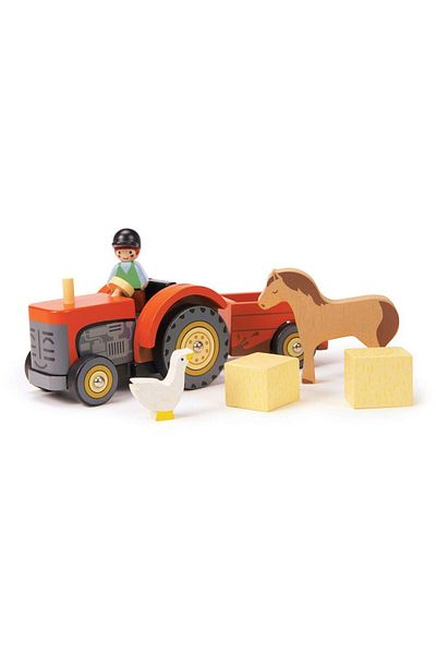 Tender Tractor cu remorca din lemn Tender Leaf Toys