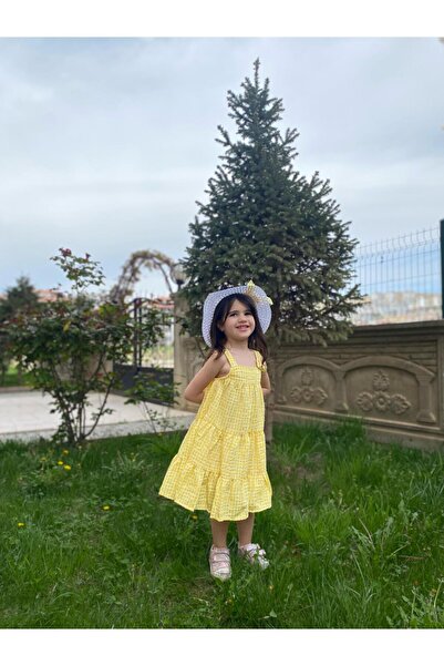 MODA kız çocuk şapka hediyeli askılı elbise