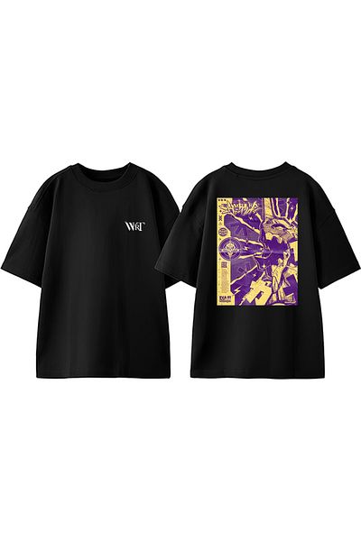 THEWERT Neon Genesis Evangelion Design Back Printed Cotton Black Oversize T-Shirt