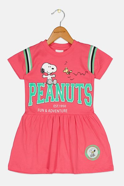 PEANUTS Kids Girl Short Sleeve Graphic Dress, Pink