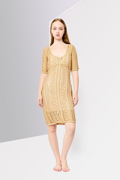 Givenchy Women Crochet Mini Beach Dress, Beige