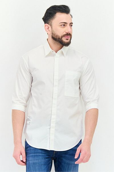 Selected Homme Men Regular Fit Solid Short Sleeve Casual Shirt, White