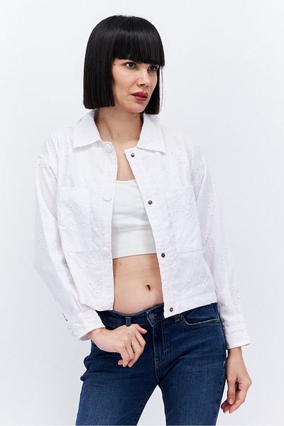 Riley & Rae Women Solid Denim Jacket, White