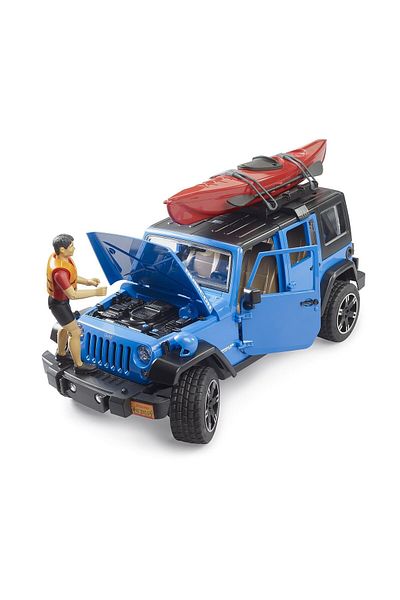 Bruder Masinuta Bruder Jeep Wrangler Rubicon Unlimited cu Caiac si Figurina