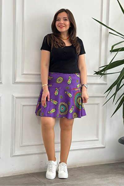 Yağmur Butik Desenli Viscon Şort Etek