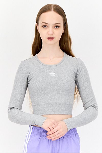 adidas Women Sportswear Fit Long Sleeves Training Crop Top, Grey