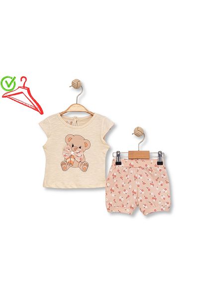 DECO 162-04-25 Girl's Suit Shorts with Flowers Bear Print 6/24 Months