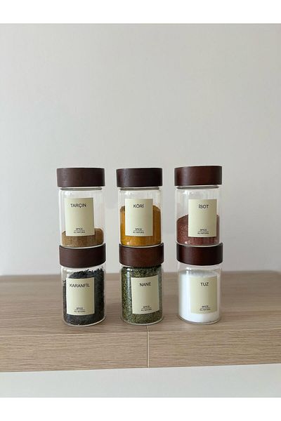 moon dekor home Set of 6 Medium Size Glass Spice Racks with Acacia Lid