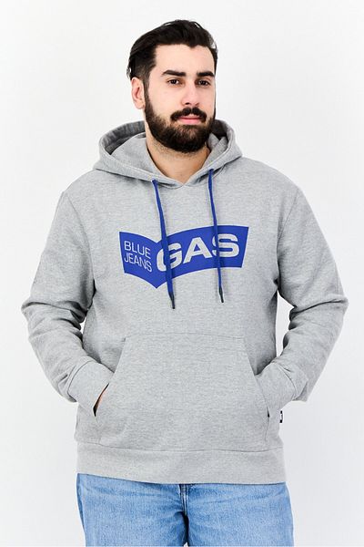 GAS Men Brand Logo Long Sleeve Hooded Sweatshirt, Grey