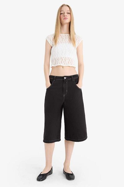 DeFacto Νέα σεζόν Coool Fitted Crop Lace κοντομάνικη μπλούζα