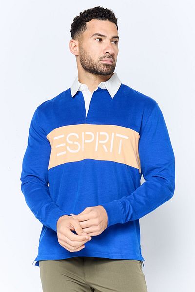 Esprit Men Regular Fit Embroidered Logo Long Sleeves Polo Shirt, Blue