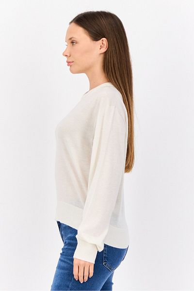 Esprit Women Crew Neck Plain Sweater, Ivory
