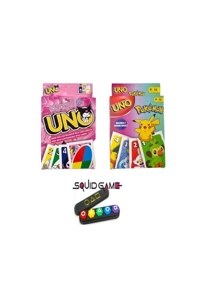 TURKAFONE Squid Game 2 Gonggi 5 Taş Kuromi Uno ve Pokemon Uno Oyun Kartları