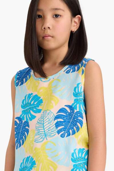 DeFacto New Season Girl's Crew Neck Patterned Tank Top