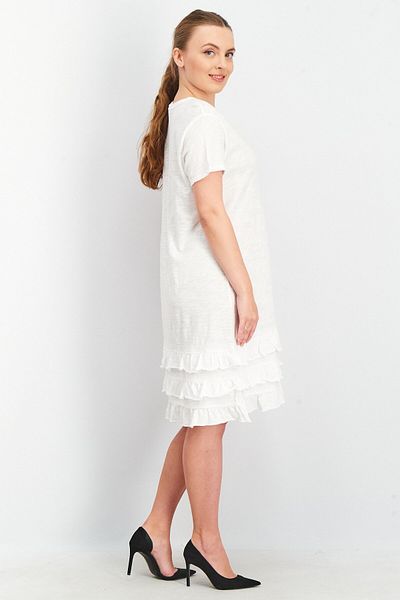 Wilt Women Textured Linen Ruffle Detail Short Sleeve Casual Shirts Dress, White