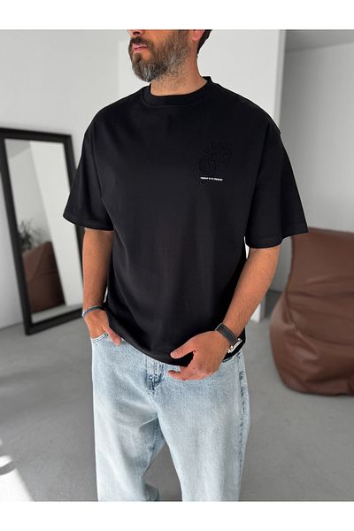 BYBASICMAN Black Always Embossed Oversize T-Shirt Yp-5082