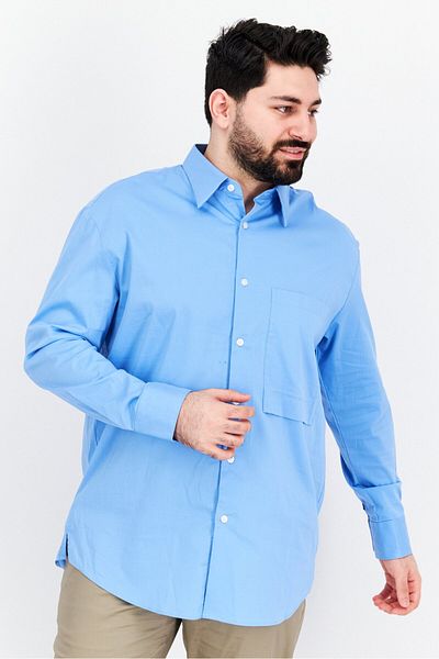 Selected Homme قميص رجالي كاجوال بأكمام طويلة ومقاس كبير، أزرق
