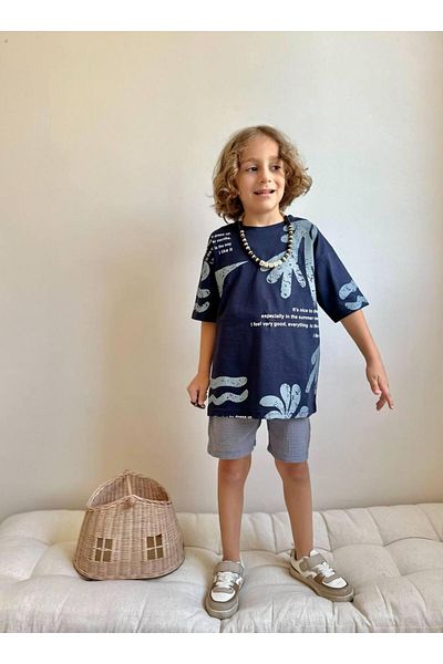 YİGİT BUTİK Yigit Butik Printed Boy's Suit with Muslin Shorts