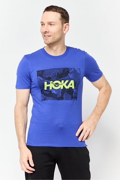 hoka Men Sportswear Fit Short Sleeves Outdoor T-Shirt, Blue