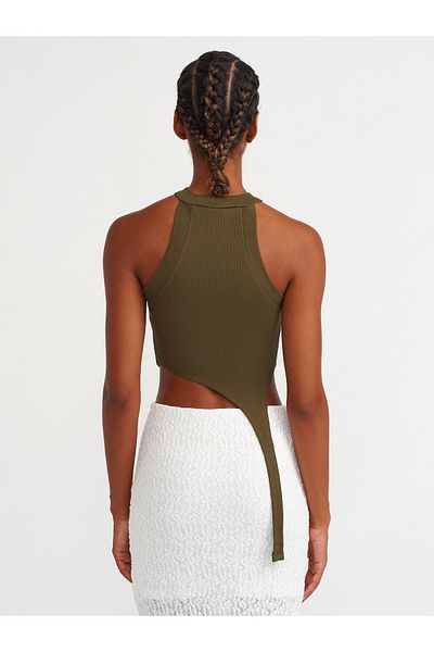 Dilvin 20626 Crop Top-Kaki închis
