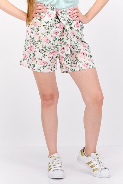 Pepe Jeans Women Floral Belt Tie Shorts, White Combo