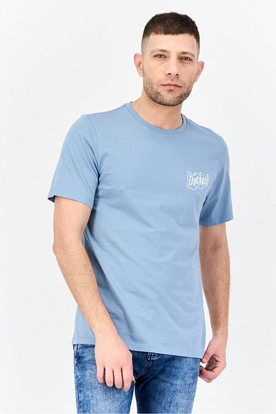 Dockers Men Crew Neck Short Sleeve Brand Logo T-shirt, Blue