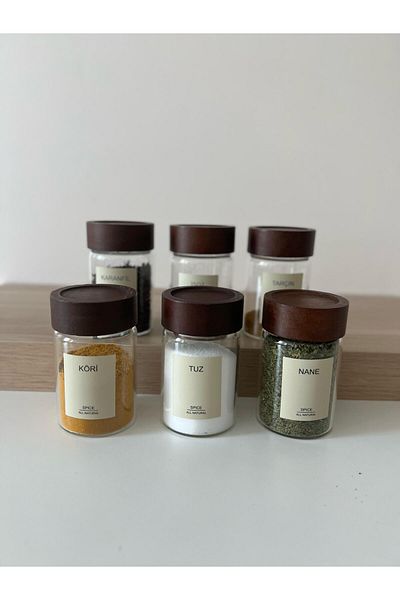 moon dekor home Set of 6 Medium Size Glass Spice Racks with Acacia Lid
