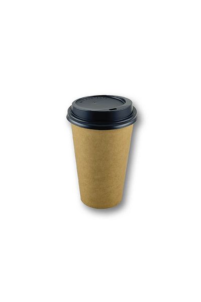 Home 16 oz Brown Kraft Lid Unprinted Paperboard Hot Coffee Cup 100Pcs