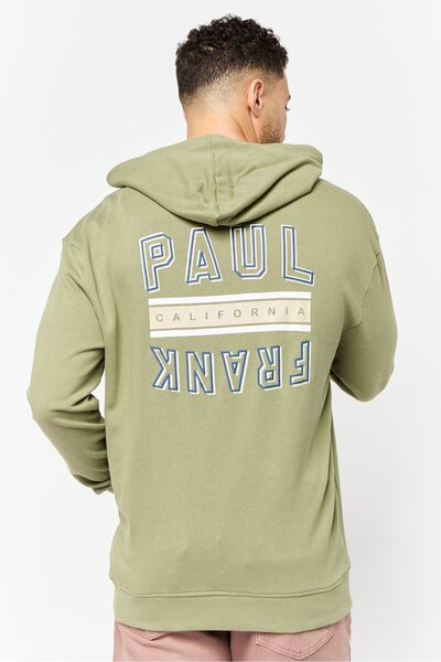 PAUL FRANK Men Brand Logo Long Sleeve Full Zip Hoodie, Sage Green