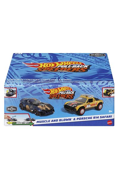 HOT WHEELS Set 2 masinute metalice Hot Wheels Pull Back - Muscle And Blown si Porsche 914 Safari