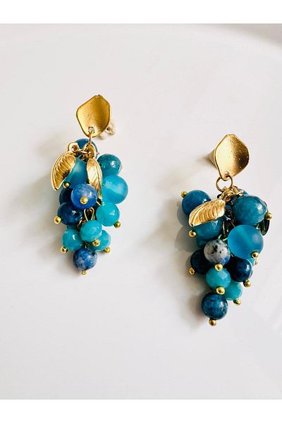 DEVİ fashion Blue Natural Stone Cluster Earrings 5 cm