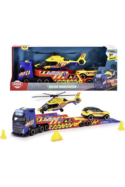 Dickie Set Transportor Volvo pentru vechicule de salvare Dickie Toys - 3 vehicule