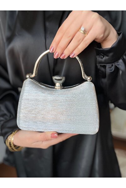 Baykuş Boutique Kadın Abiye Çanta Tokalı Taşlı Çift Elde Tutma ve Zincir Askı...