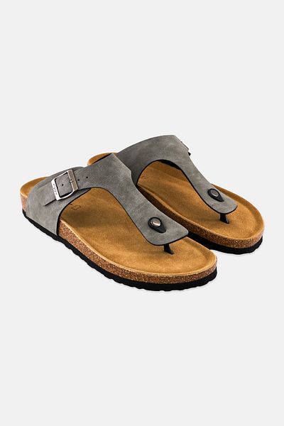 Algspar Men Adjustable Buckle Slip On Cork Sandals, Grey